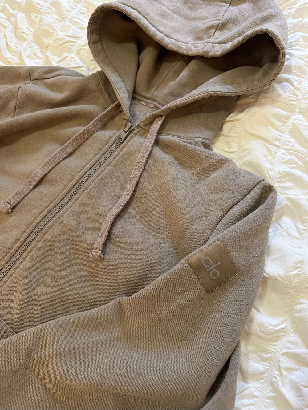 ALO Yoga Taupe Zip-Up Hoodie